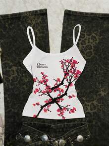 SHEIN Camisola feminina casual e versátil com estampa de letras e galhos. - Multicolorido - Ver 1