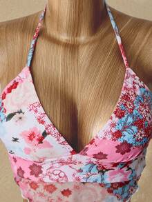 Bellisia 3件套女士夏季碎花系带网纱拼接比基尼套装，带褶皱层叠泳衣 - 彩色 - 查看 5