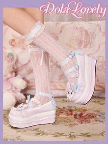 Dola Lovely 女士蝴蝶结装饰金属扣厚底厚底鞋 - 粉色 - 查看 4