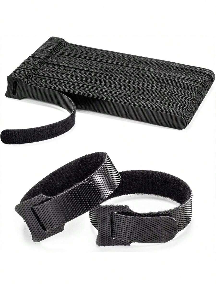 20PCS, Reusable Cable Ties, Black Adjustable Wire Storage Straps, Multifunctional Hook And Loop Cable Management Ties, Used For Organizing Homes, Offices, And Data Centers - Black - View 1