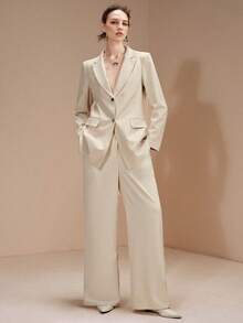 Arave 女士编织露背手工镶钻肩部西装外套，现代派对装，圣诞节 - 杏色 - 查看 4