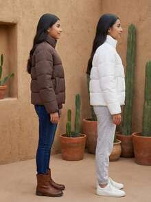 Mujer chaqueta casual acolchada diseño color sólido tela térmica ligera holgada cuello alto manga larga invierno uso diario exterior - Multicolor - Ver 3