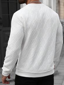 Manfinity CasualCool 男士秋冬圓領長袖提花衛衣，適合休閒、度假、購物、沙龍、用餐、騎單車、開車、日常辦公、簡約商務，可單穿或搭配休閒裝，適合自穿或送給朋友的男士長袖紋理布料上衣 - 白色 - 查看 2