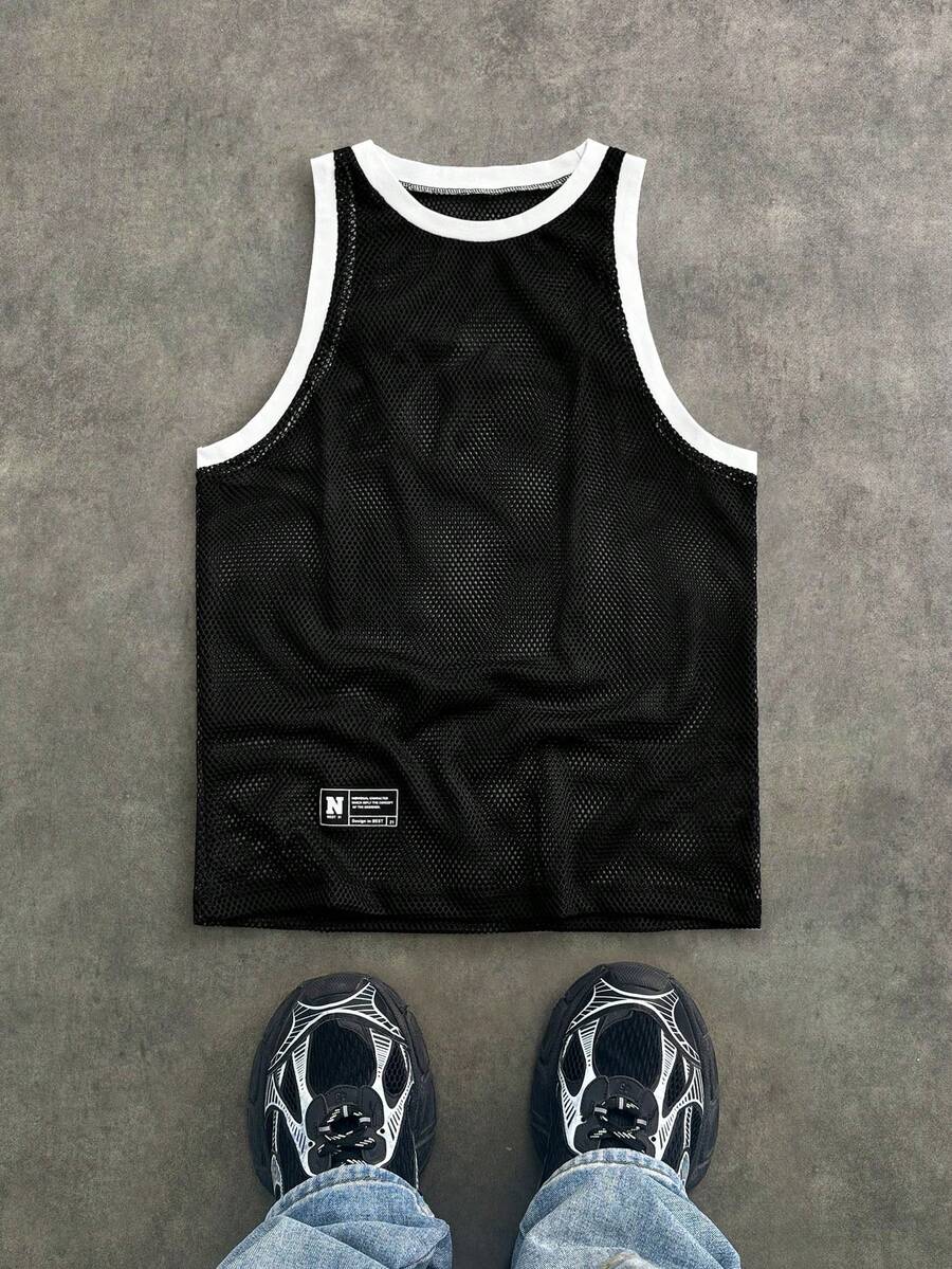 SWAVVY 男士白色网眼背心，适合春夏日常穿着 - 黑與白 - 查看 1