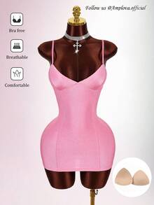 Amplova Pink Bodycon Mini Camisole Dress With Padded Bust, Sexy And Avant-Garde - Pink - View 1