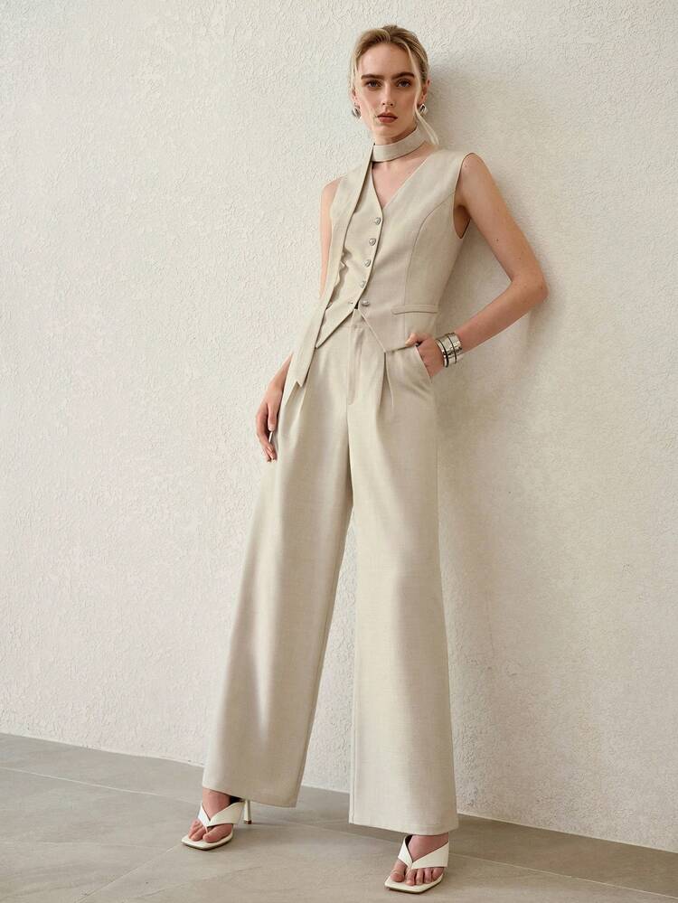 2 PEÇAS CONJUNTO: COLETE DE AVEIA E CALÇA RELAXADA DE LUXO PARA MULHERES, CONJUNTO PROFISSIONAL PARA TRANSPORTE, ESTILO MINIMALISTA ELEGANTE E DIVINO DA MODA