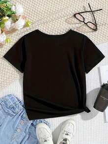 1 Camiseta Manga Corta Ligera y Aireada para Niñas, Estampado Gato Negro y Blanco Cute, Super Suave y Transpirable, Estilo Fashion Cute, Ideal para Día a Día y Fiestas de Mascotas - Negro - Ver 2