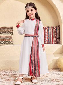 SHEIN Young Girls' N Style Long Sleeve Dress,Kids - White - View 5