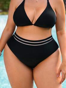 Swim Lushoire 基础款黑色无缝内裤，条纹宽腰带设计防止卷边，高弹力贴身不勒，透气夏季穿着 - 黑色 - 查看 4