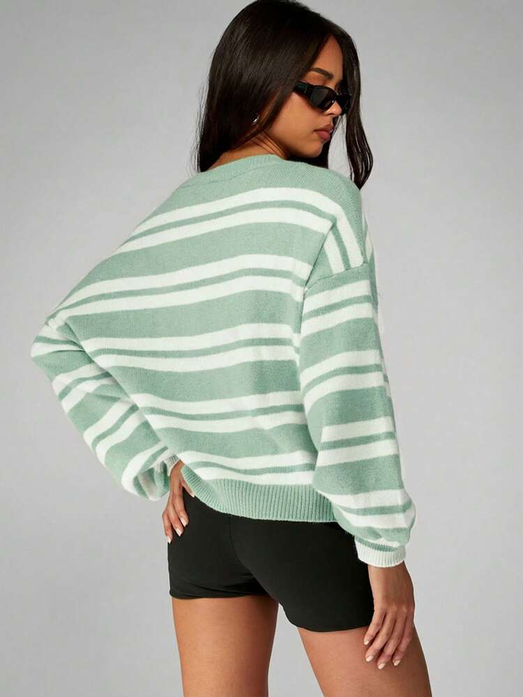 MISSGUIDED Oversized Boxy Striped Sweater Pullover Casual Relaxed Fit Crew Neck Long Sleeve Knit Jumper Fall Winter Cozy