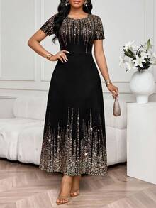 SHEIN Lady Vestido elegante de fiesta con estampado de brillo para mujer - Multicolor - Ver 1