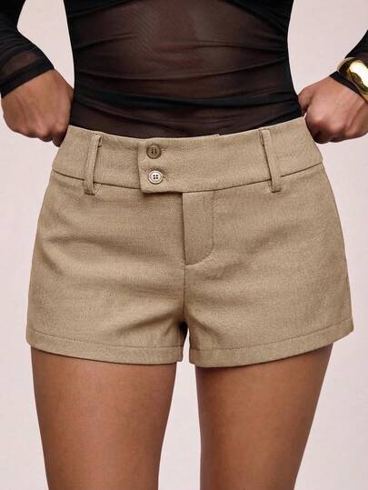 SHEIN BAE Women's Solid Color Minimalist Low-Waist Casual Shorts