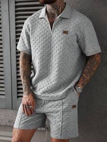 Manfinity CasualCool Men's Casual Zip-Up Half-Placket POLO Outfit - Grey - View 1