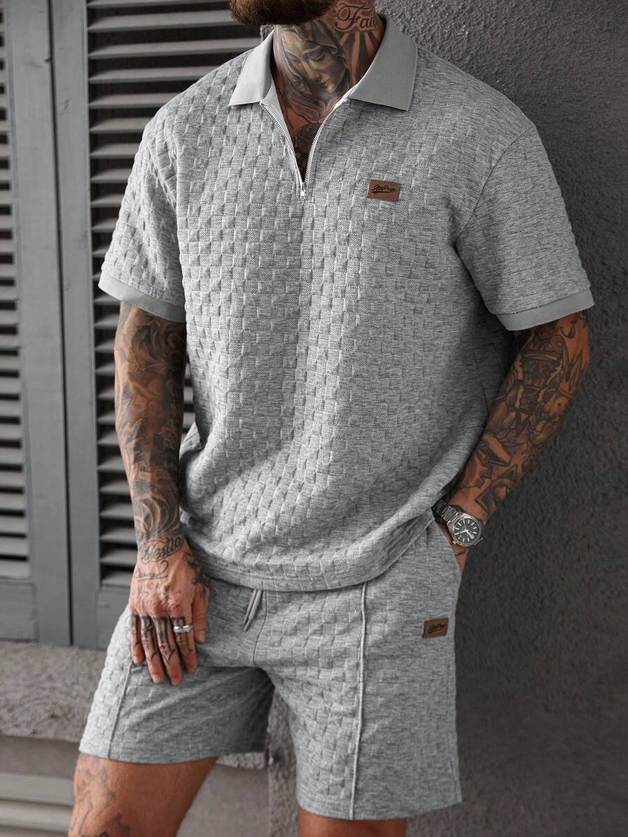 Manfinity CasualCool Men's Casual Zip-Up Half-Placket POLO Outfit - Grey - View 1