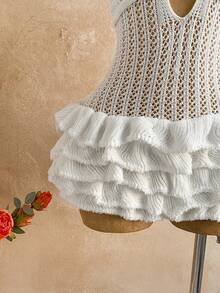 Soleia Women's Sexy Backless Halter Neck Ruffle Hem Mini Knit Dress, Summer - White - View 3