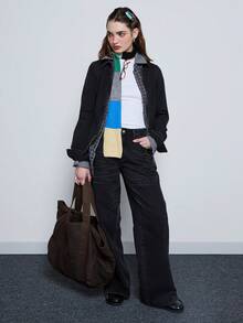 COUREZ Zip Up Light Weight Denim Jacket In Black Wash /Y2K  Women Clothes  Spring Clothes Cute Tops Going Out Top Spring Clothes Chic Top Spring Sexy Festivals Outfit Summer Tops - Black - View 2