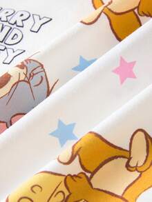 TOM & JERRY X SHEIN Tween Girl Cartoon Print Button Front Short Sleeve Top And Shorts Pajama Set - White - View 6