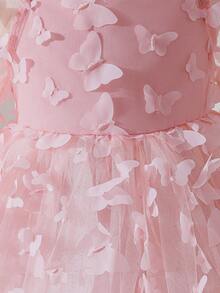 One-Piece Baby Girl 3D Bow Woven Princess Sleeve Dress, Suitable For Parties, Outings, And Other Occasions. Pink Toddler Butterfly Dress Pink Princess Dress Babygirl Princess Puffy Dress Pink Bow Dress Pink Flower Girl Dress - Pink - View 10