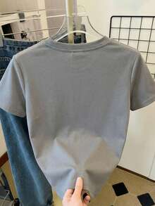 Camiseta de Manga Corta  con Estampado de Ojos Azules y Corazones para Mujer Estilo Casual Verano - Gris - Ver 3