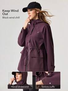 OutZeal 女士防水连帽抽绳腰袋户外冲锋衣日常休闲款 - 中紫紅色 - 查看 3