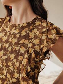 Anewsta Abito da donna con vita arricciata e stampa floreale, stile vacanza, per primavera/estate - Multicolore - Visualizzare 2