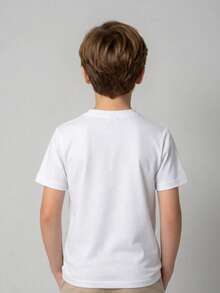 Playera para niño estilo urbano con estampado de números caricatura algodón suave corte holgado manga corta verano uso escolar y al aire libre playera - Blanco - Ver 3