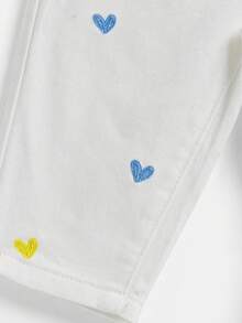 SHEIN Baby GirlColorful Heart Embroidered Loose Flare Jeans - White - View 3