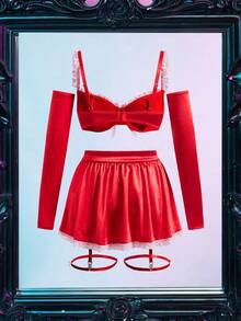 Fantasy Costume Fantasy Costume Valentine's Day Lace Patchwork Lingerie 7-Piece Set - Red - View 2