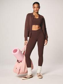 MISSGUIDED Quần legging thể thao cạp cao màu nâu sô cô la với thiết kế bản rộng, phù hợp cho lối sống năng động. - Cà phê nâu - Xem 3