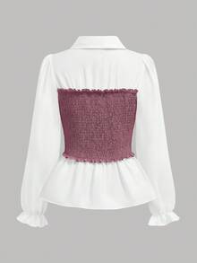 SHEIN Girlism Bộ 2 món dành cho thiếu nữ, gồm áo dài tay và quần dài màu trơn phối họa tiết, trang phục thường ngày thanh lịch cho mùa xuân/thu, mùa đông. - Màu tím - Xem 7
