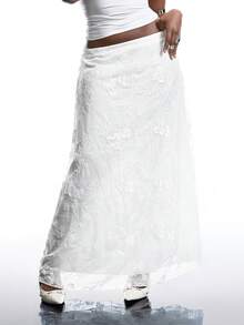 SHEIN EZwear Váy dài mùa hè thường ngày bằng vải jacquard màu trơn cỡ lớn cho nữ - trắng - Xem 5