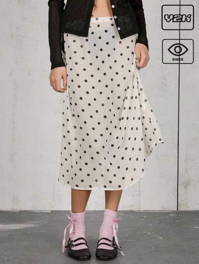 COUREZ Polka Dot Midi Skirt Summer Outfits For Women Y2K Vintage