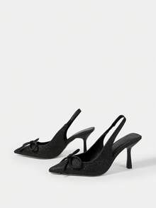 CUCCOO HITCHD Women's Fashionable Elegant Party Glitter Bow Decor Pumps - Black - View 5