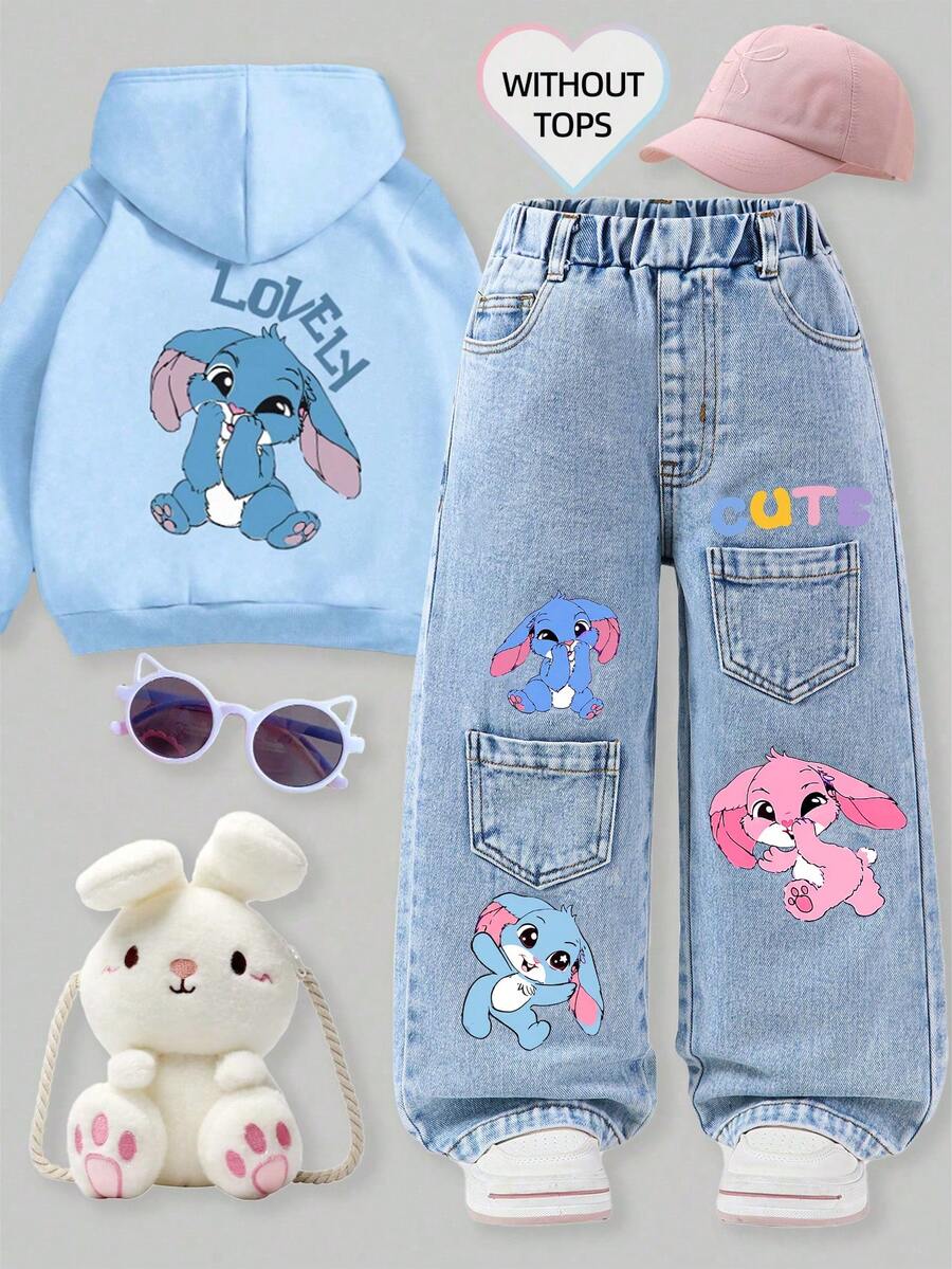 Young Girls Fashion Snowflake Washed Distressed Embroidered Flare Pants - Light Wash - View 1