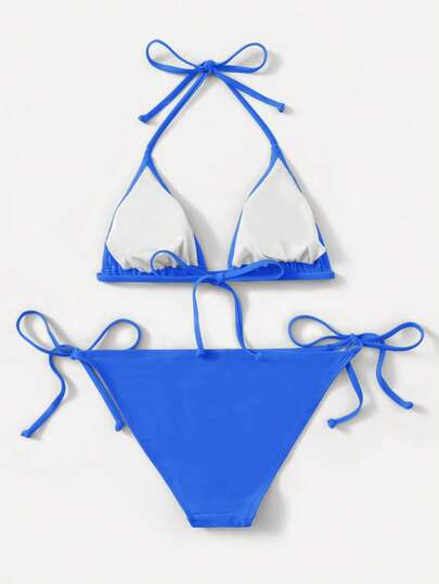 SHEIN Swim 2025 Solid Color Halter Twist Bikini Swimwear