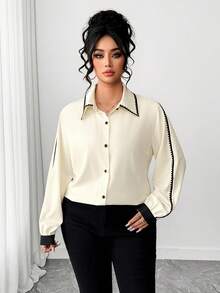 Elenzga Plus Size Elegant Design Women's Spring Blouse, Fashion Commuter Collared Shirt Office Blouse Blouses For Women Elegant - Apricot - View 4