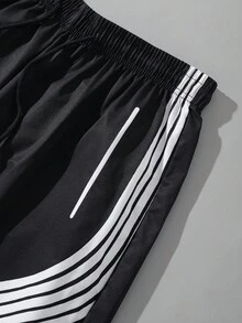 ROMWE MEN 男士休闲宽松撞色条纹衬衫和短裤套装 - 黑色 - 查看 4