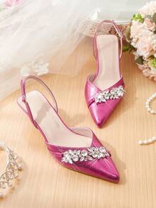 CUCCOO HITCHD Women's Fashionable Elegant Party Rhinestone Decorated Pumps For Christmas - Hot Pink - View 4