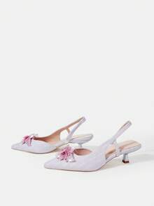CUCCOO HITCHD Women's Fashionable Elegant Party Rhinestone 3D Flower Decorated Pumps - Silver - View 9