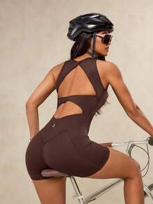 OutZeal Women Tummy Control Cool Touch Backless Removable Pads Half-Zip Outdoor Jumpsuit Camping Hiking - Brown - View 9