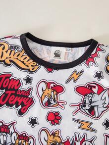 TOM & JERRY X SHEIN 2pcs/Set Young Boy Casual Allover Print Crew Neck Short Sleeve Top And Shorts Comfortable Pajama Set - Multicolor - View 3