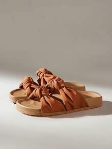 Solecia Ladies Brown Open-Toe Strappy Casual And Comfortable Flat Sandals For Spring And Summer Holidays - dark brown - View 2