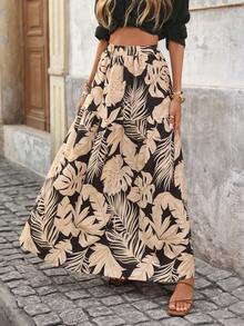 Brillora 女士弹力腰宽松印花沙滩裙，适合春夏度假 - 彩色 - 查看 3