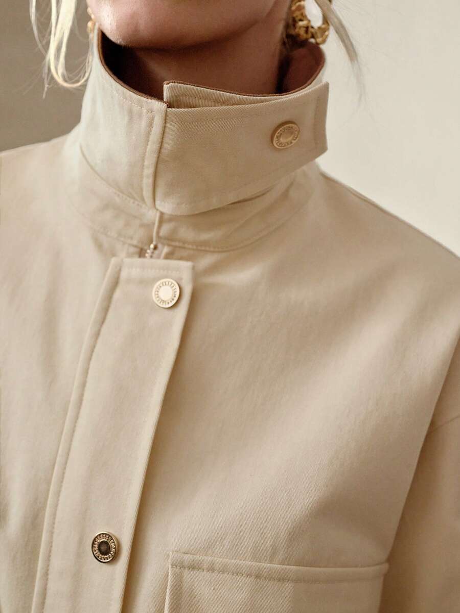 MOTF PREMIUM 2026年女士早春翻领拉链外套 - 杏色 - 查看 2