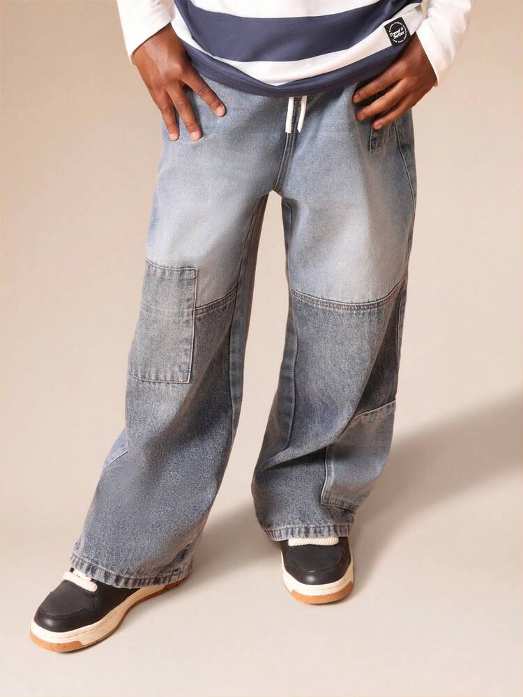 Jeansy patchworkowe z kieszeniami cargo