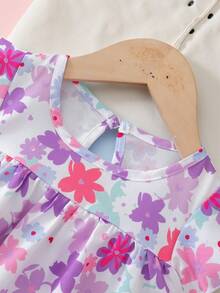 Souflis Souflis 女嬰白色碎花洋裝，可愛夏季野餐新生兒幼童0-3歲甜美荷葉袖花園洋裝，百搭休閒日常穿搭 - 彩色 - 查看 6