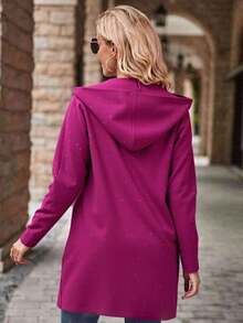 Vestido de sudadera de pantalón largo para mujeres - sombrero, solapa, bolsillo, estilo cómodo y cálido, apilado en otoño e invierno, suéter individual en el exterior - Rosa Fucsia - Ver 3