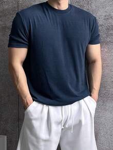 DAZY Men's Solid Crew Neck T-Shirt, Navy Blue, Summer - Navy Blue - View 1