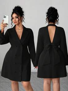 Elenzga Vestido con diseño de lazo sin espalda de talla grande - Negro - Ver 1