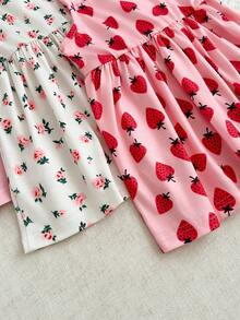 SHEIN 3件套女婴无袖连衣裙套装，弹力豹纹条纹吊带裙，适合夏季度假和派对，休闲拼接豹纹印花装饰吊带背心，中等弹力 - 粉色 - 查看 2